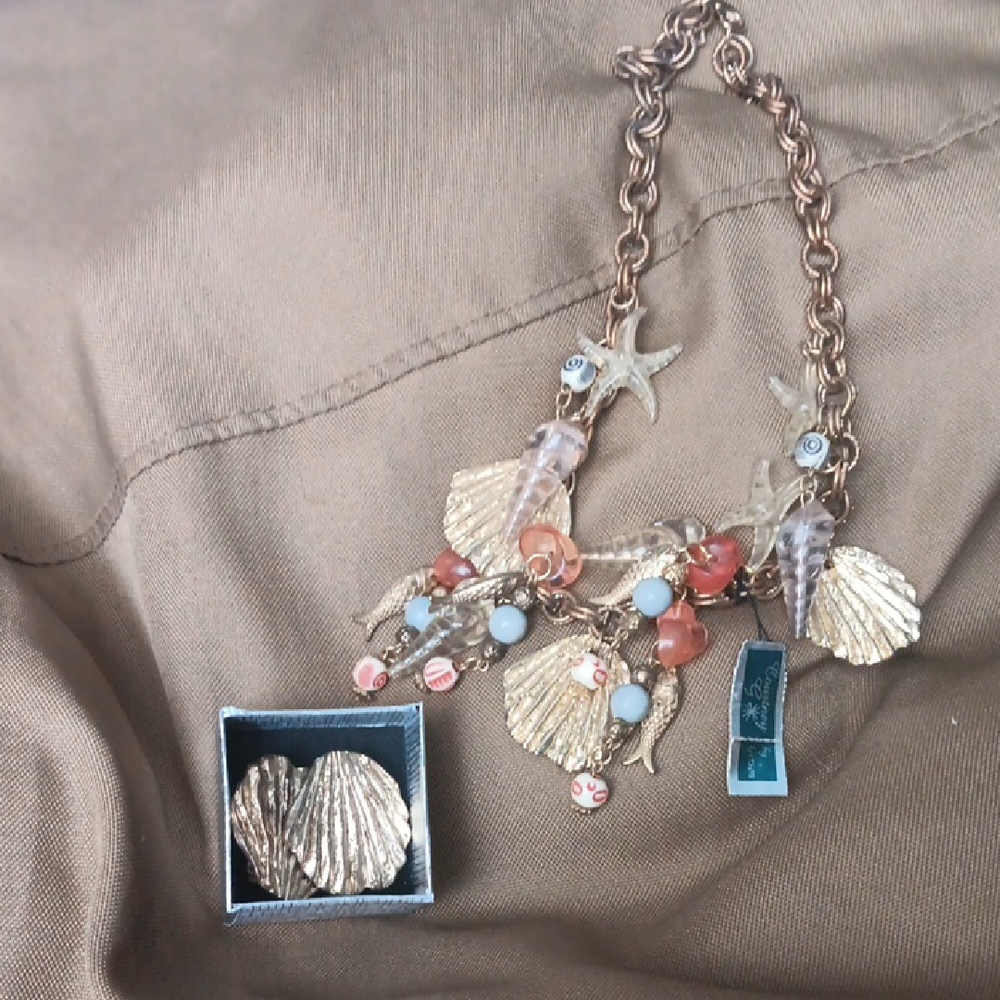 Ocean-Inspired Gold and Pink Charm Necklace